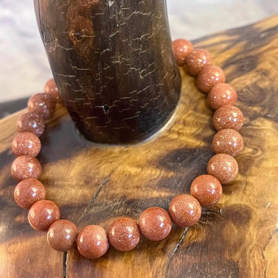 Golden Sandstone Bracelet 8mm | Sparkly Gold Gemstone Beaded Bra