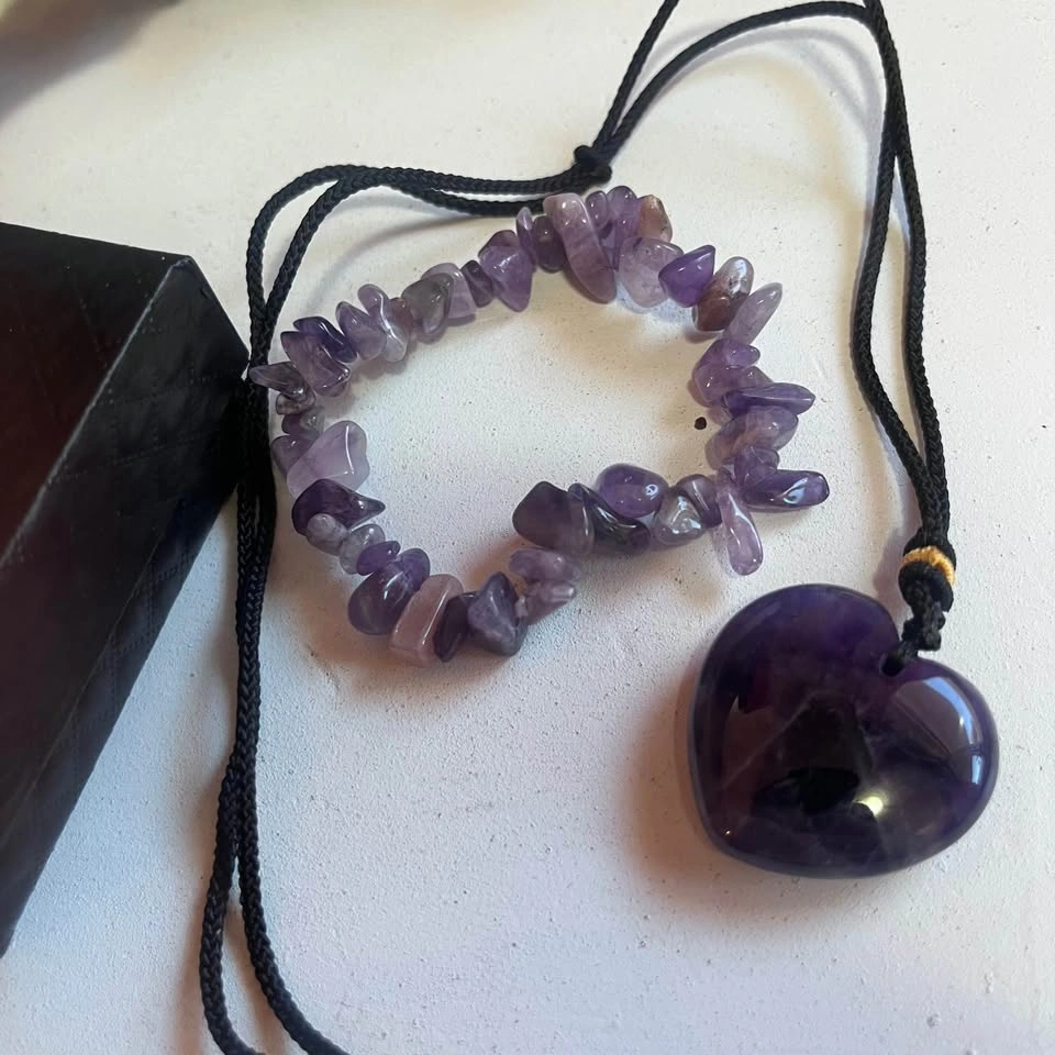Set Amethyst Heart Necklace and Amethyst Chip Bracelet - photo 2