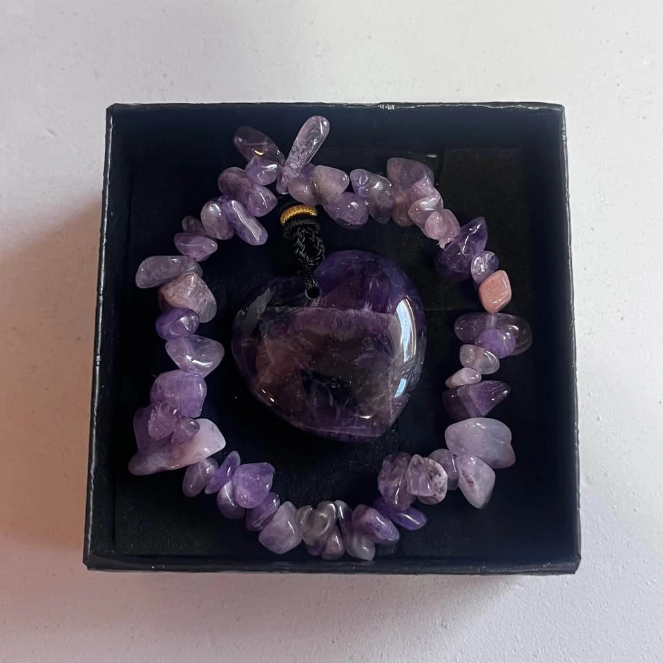 Set Amethyst Heart Necklace and Amethyst Chip Bracelet - photo 3