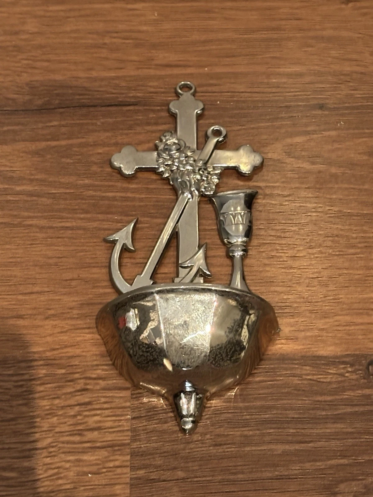 Vintage Holy Water Font Anchor Cross Chalice Flowers Made In Ger