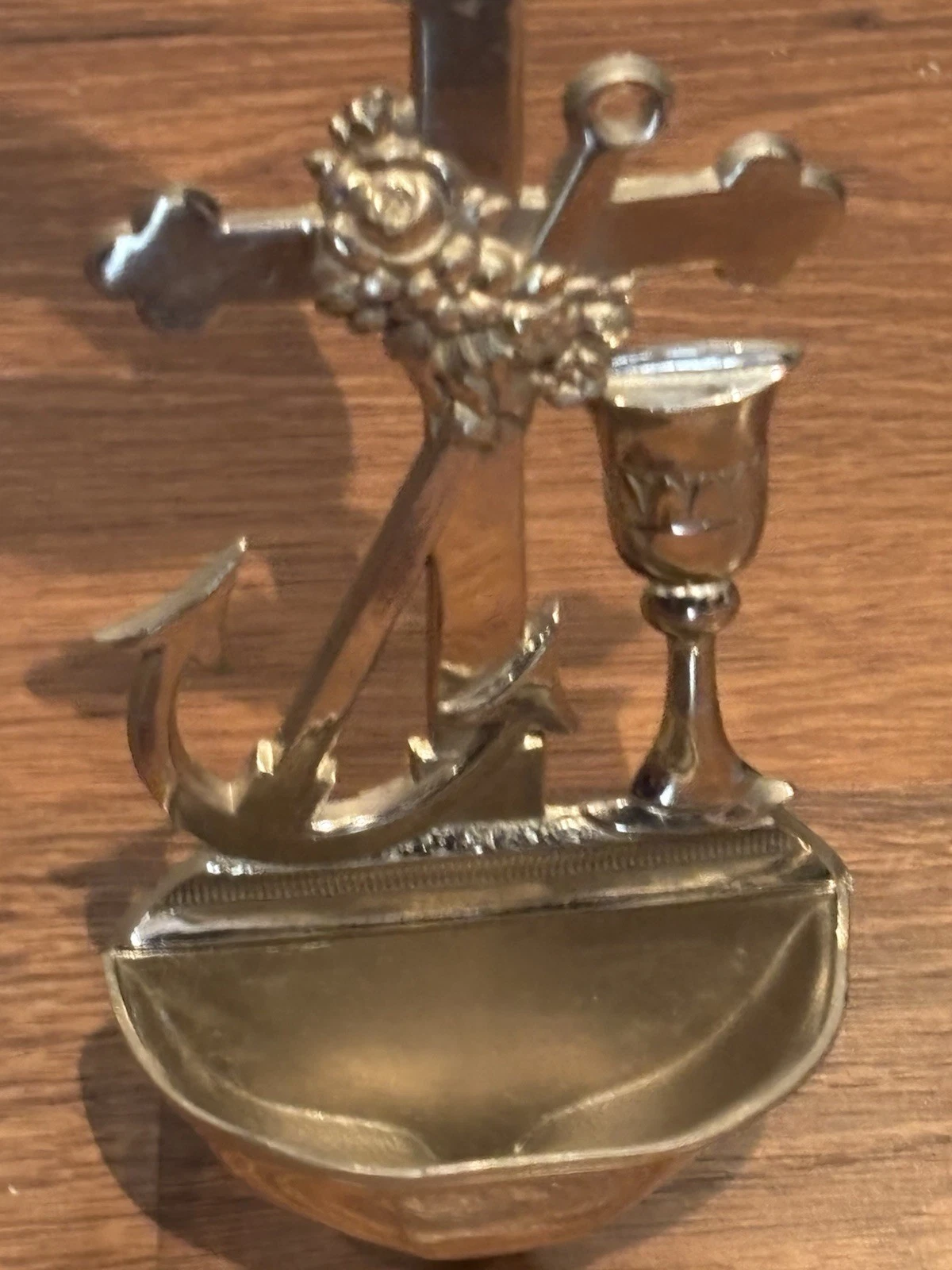 Vintage Holy Water Font Anchor Cross Chalice Flowers Made In Ger - photo 3