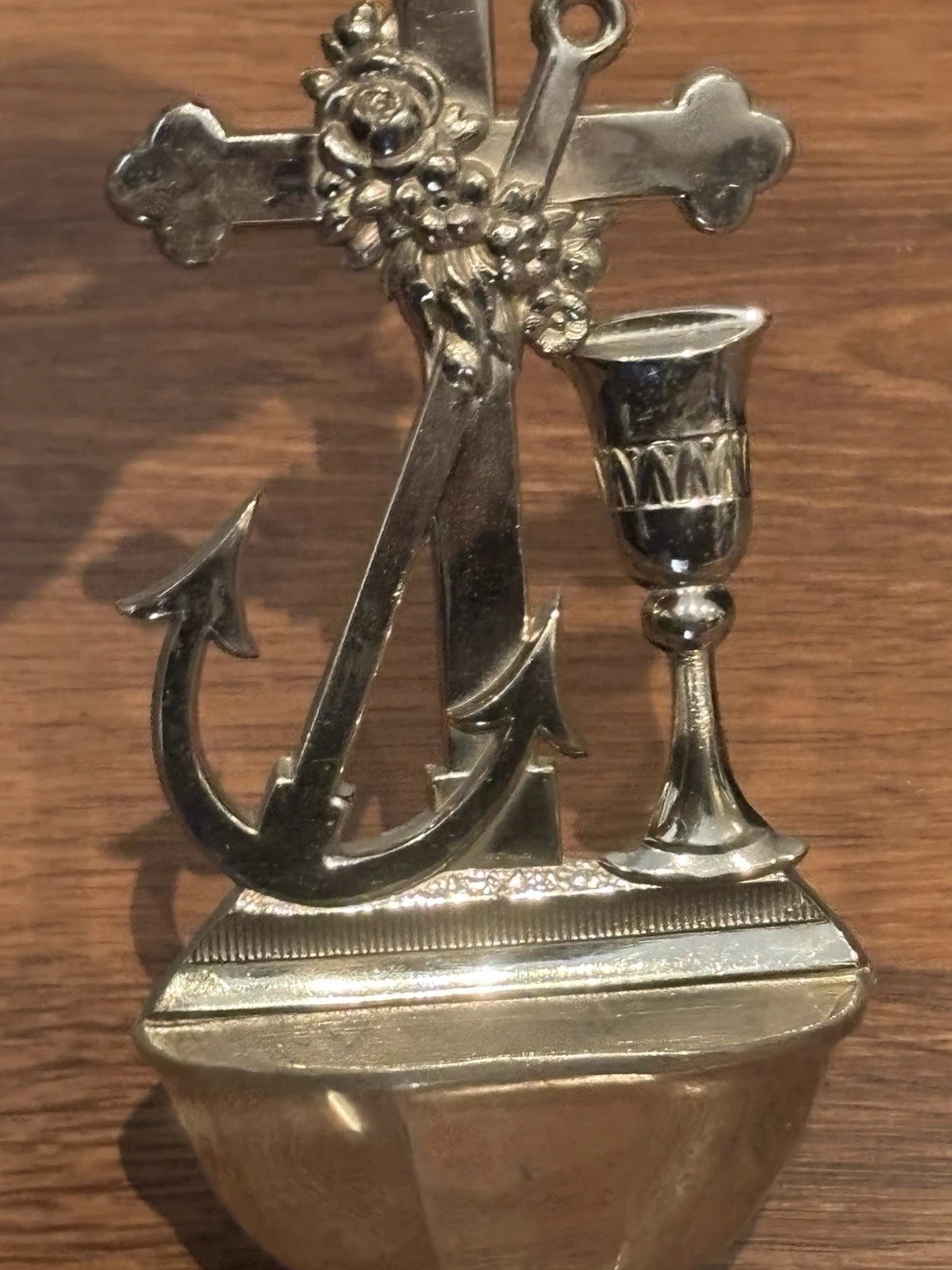 Vintage Holy Water Font Anchor Cross Chalice Flowers Made In Ger - photo 4