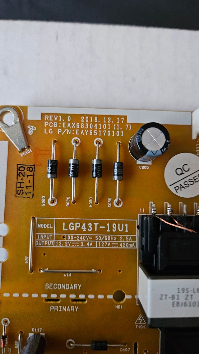 LG 43un7300aud Power Supply EAY65170101 LGP43T-19U1 - photo 3