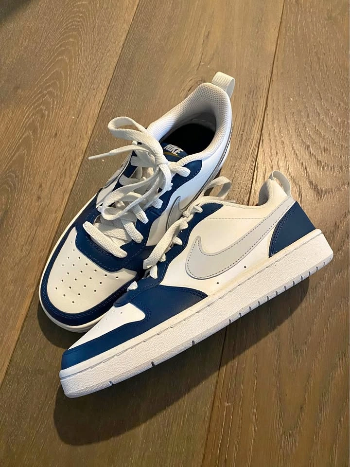 Blue and silver Nike shoes