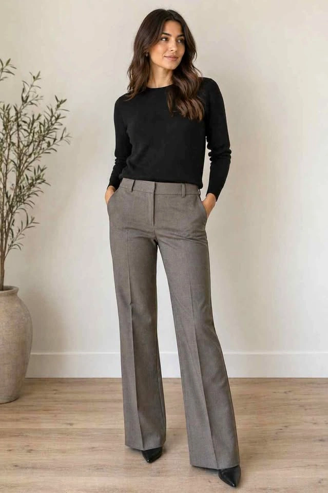 Josef Brown Wool Blend Wide Leg Dress Pants