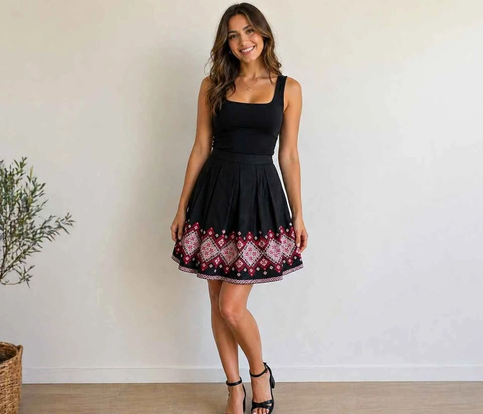 RITO wool blend Pleated Printed Skirt - Size M