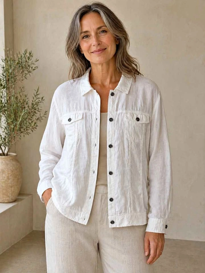 Eileen Fisher White Organic Linen Button Front Jacket 3X