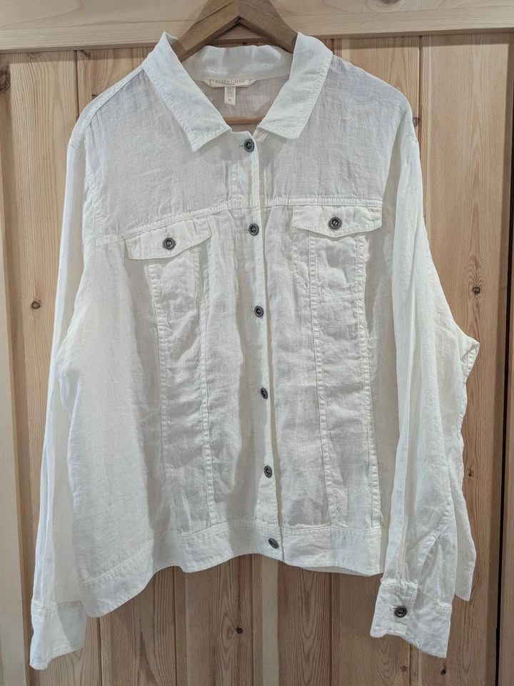 Eileen Fisher White Organic Linen Button Front Jacket 3X - photo 2