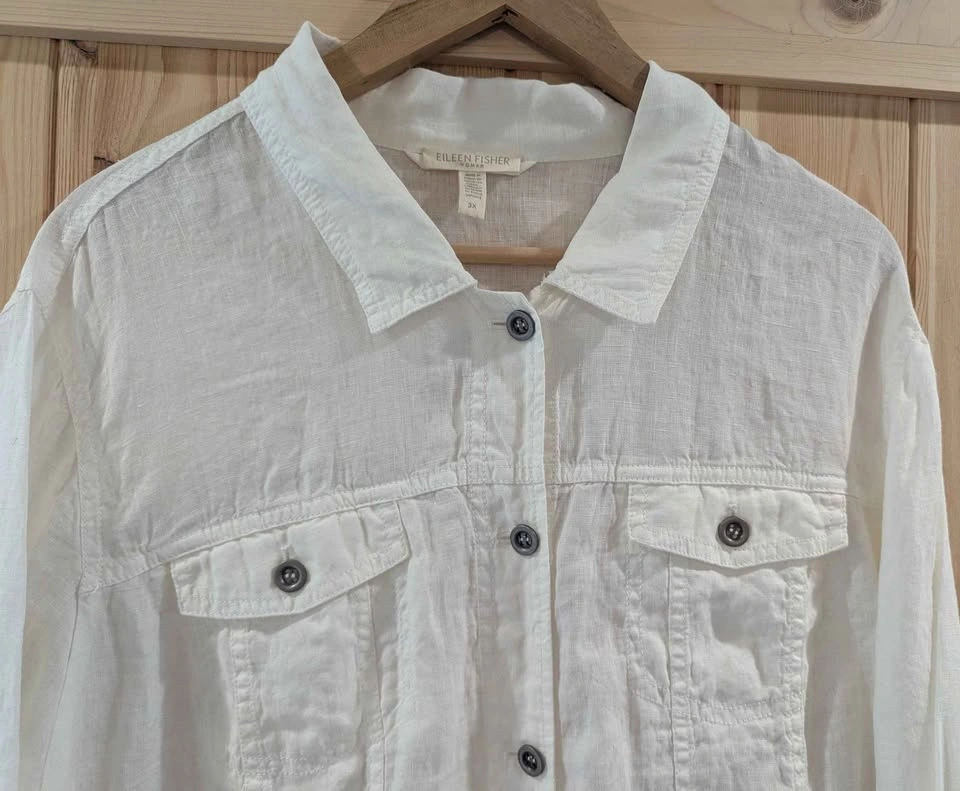 Eileen Fisher White Organic Linen Button Front Jacket 3X - photo 5