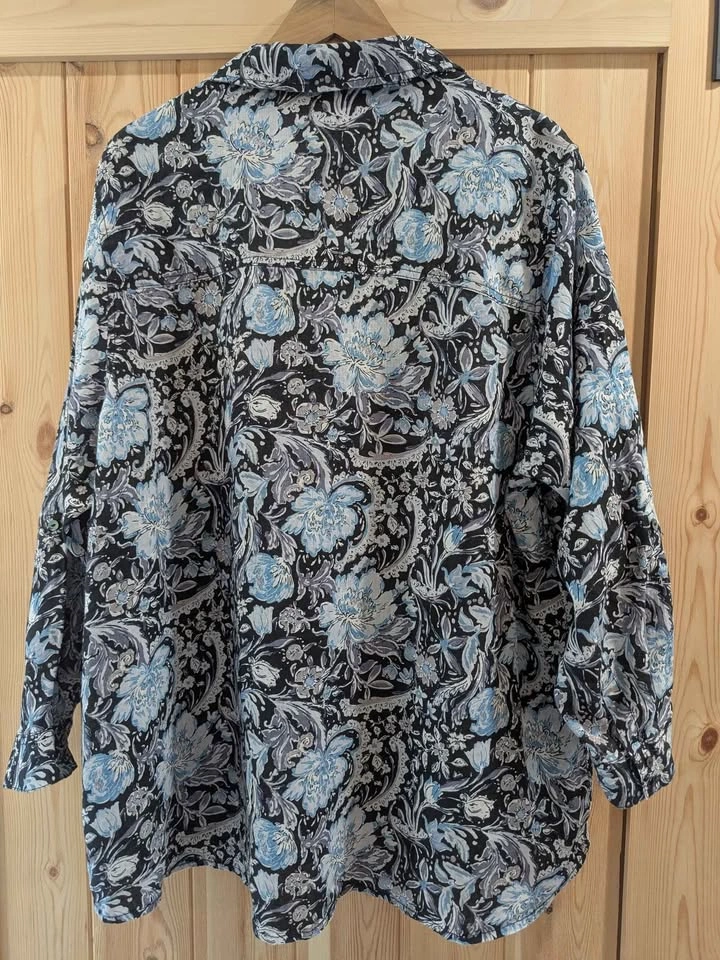 Tahari 100% Linen Blue Floral Button Front Blouse - photo 4