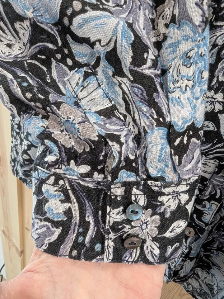 Tahari 100% Linen Blue Floral Button Front Blouse - photo 5