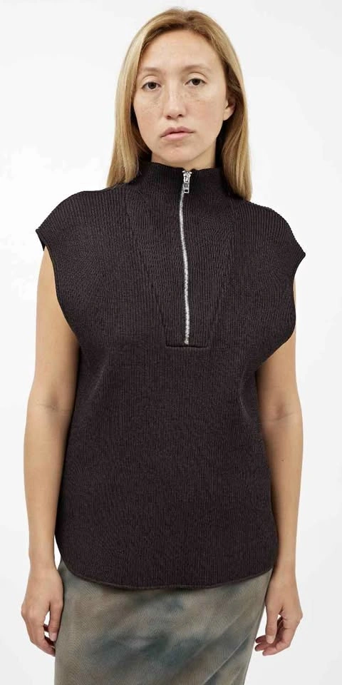 Ganni Black Sleeveless Zip Knit Top - Size L