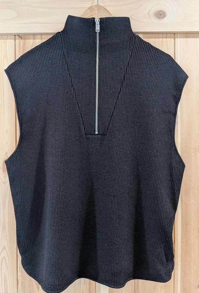 Ganni Black Sleeveless Zip Knit Top - Size L - photo 3