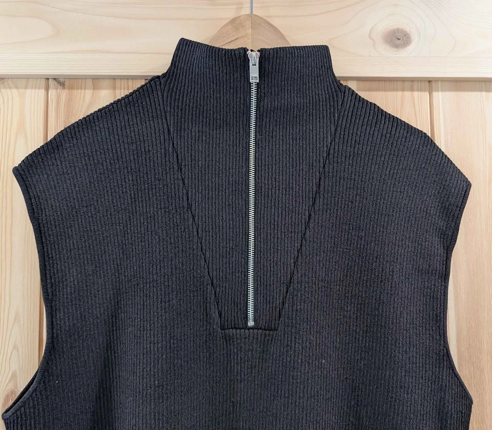 Ganni Black Sleeveless Zip Knit Top - Size L - photo 4