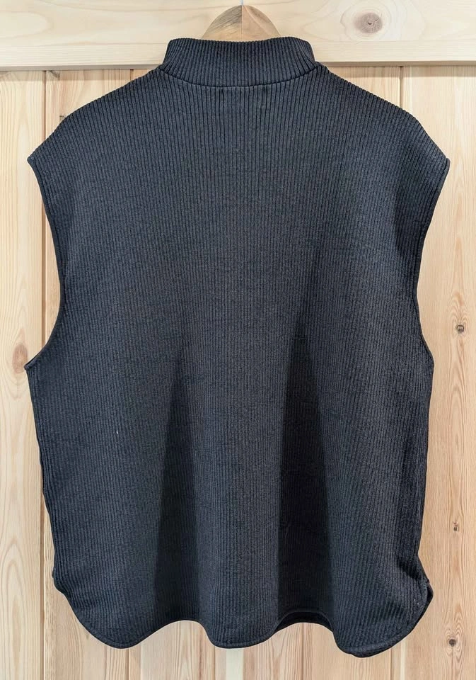 Ganni Black Sleeveless Zip Knit Top - Size L - photo 5
