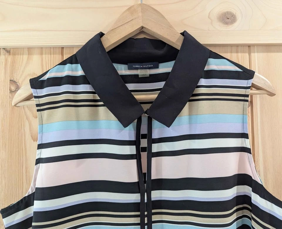 Tommy Hilfiger Sleeveless Striped Collared Blouse Tank Top - photo 3
