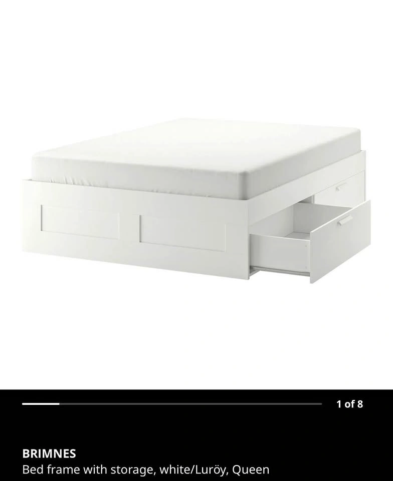 BRIMNES IKEA Queen White Bed Frame w/ Drawers