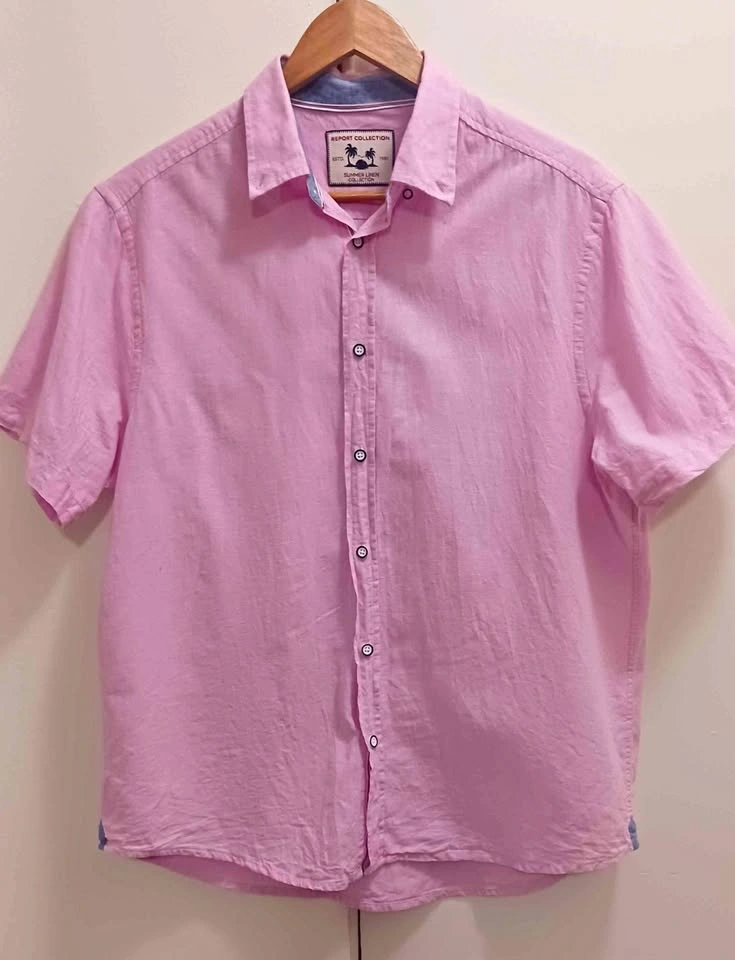 Pink Short-sleeve linen button-up shirt from the Report Collecti