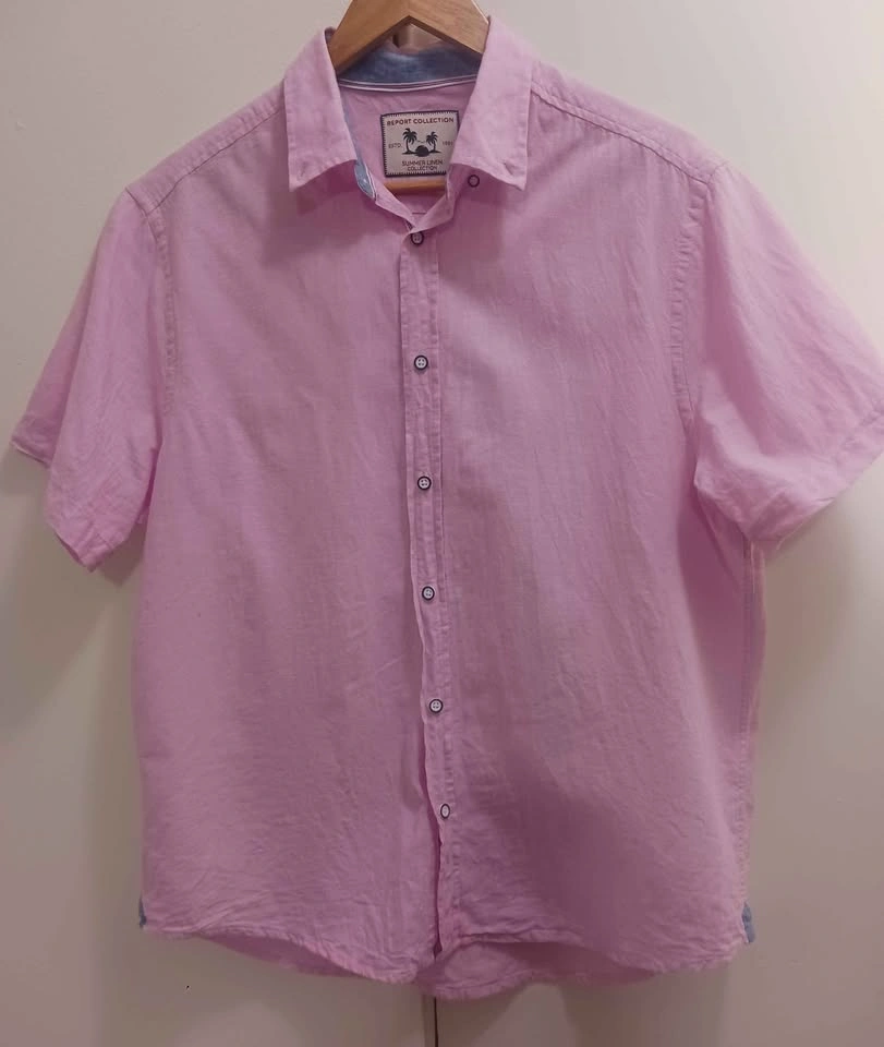 Pink Short-sleeve linen button-up shirt from the Report Collecti - photo 3