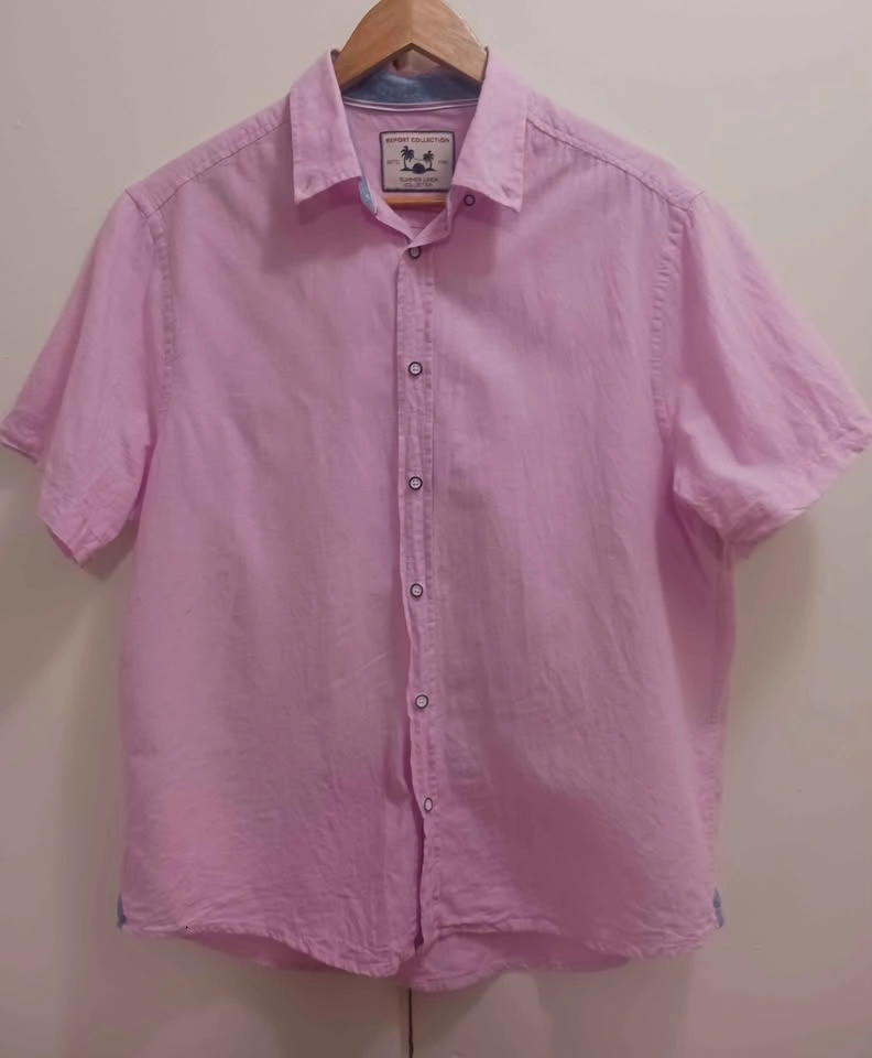 Pink Short-sleeve linen button-up shirt from the Report Collecti - photo 4