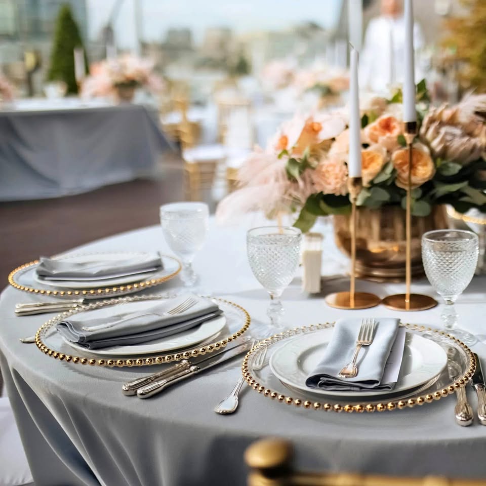 16 Gold glass beaded charger plates