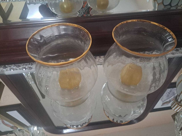 Set of Glass Vases with Gold Rim