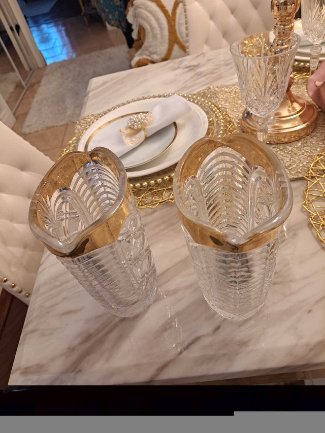 Crystal vase set of 2 with gold trim - photo 2
