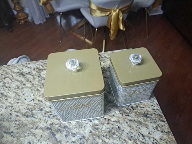 2 Tin Storage Canisters - Like New - photo 2