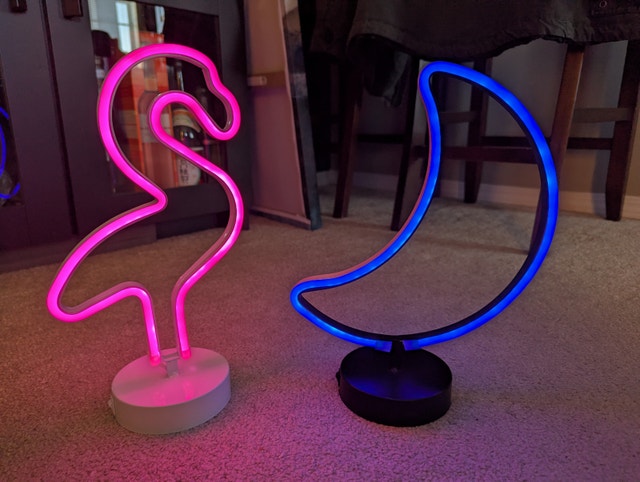 Neon Lamps - Flamingo & Moon - Battery Powered