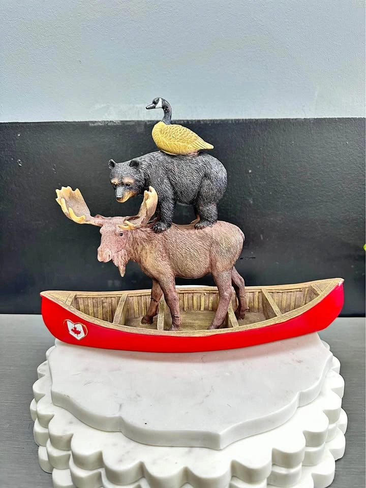 Canadian Canoe Moose Bear Goose Figurine