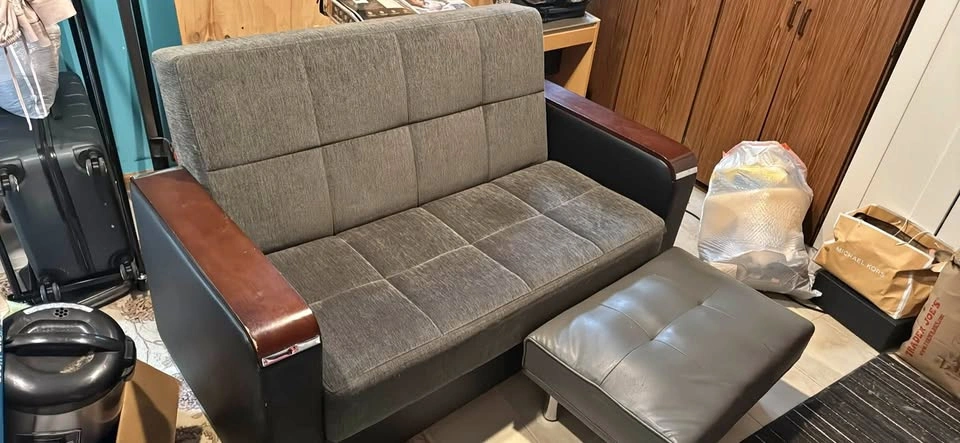 Gray Sofa with Storage and Ottoman