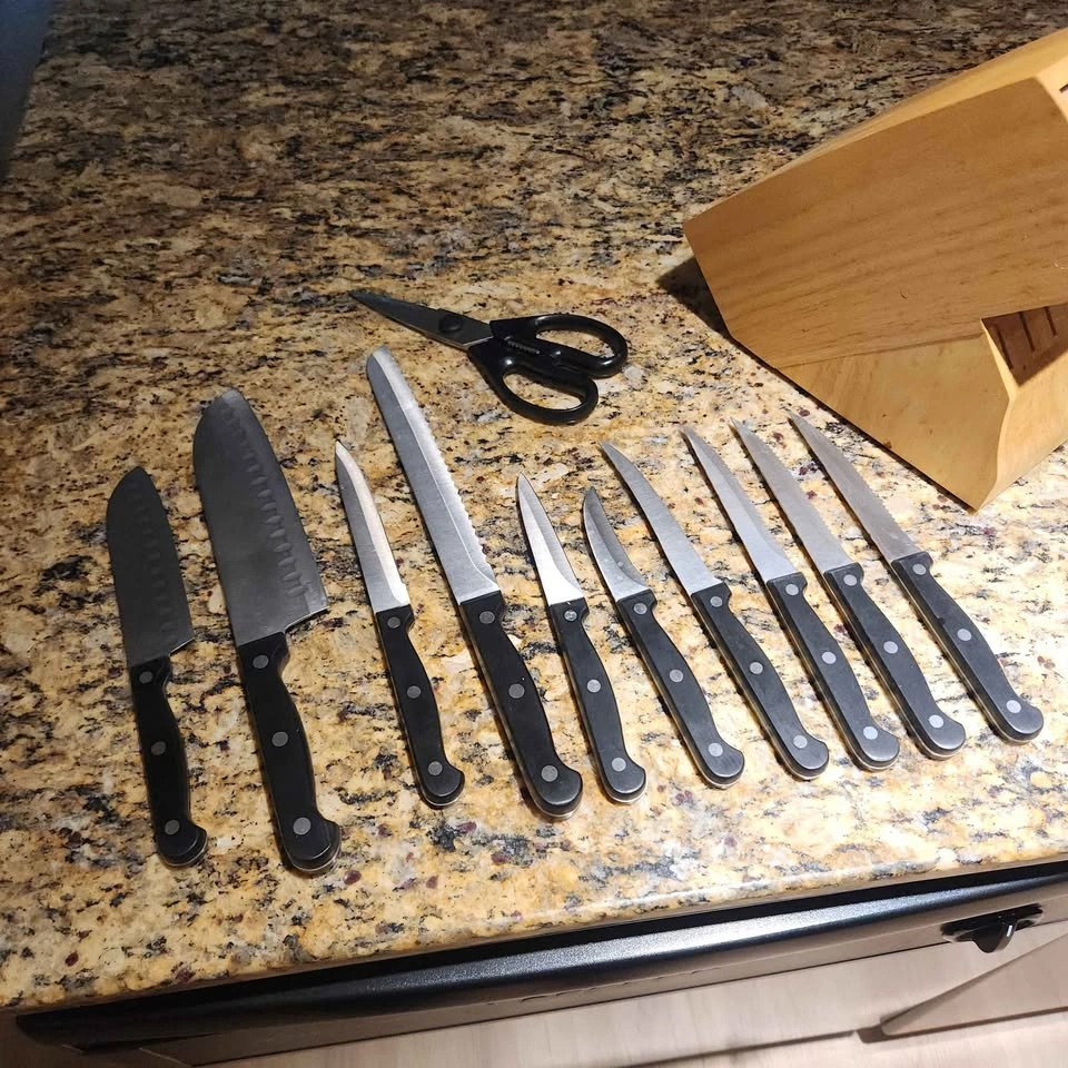 Knives and wood knife block