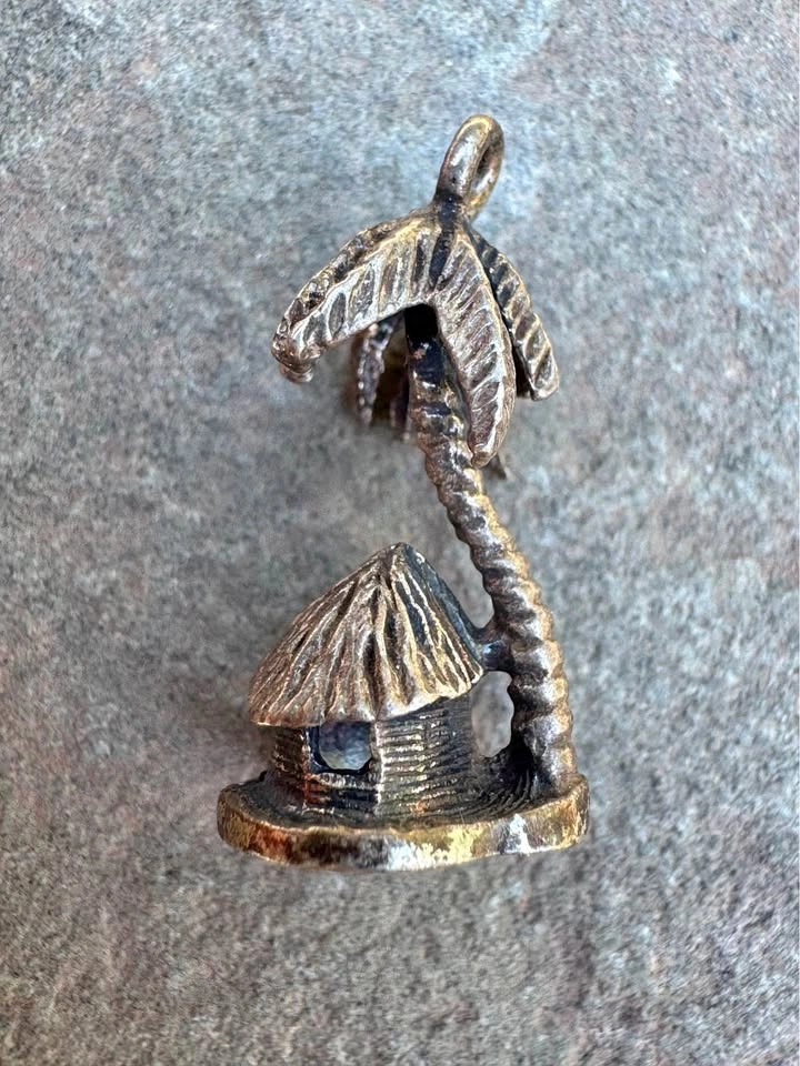 Vintage Sterling Silver Palm Tree and Hut Charm