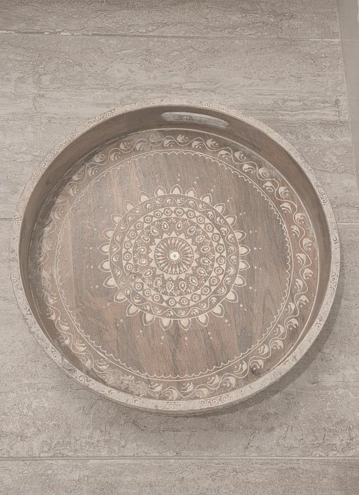 Decorative Round Indian Wood Jeweled Plate