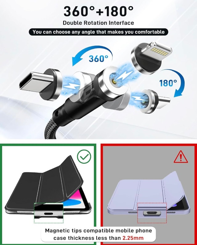New 6ft Magnetic 3-in-1 Charging Cable