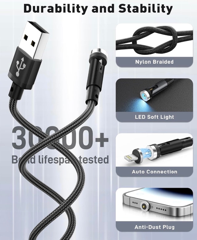 New 6ft Magnetic 3-in-1 Charging Cable - photo 3