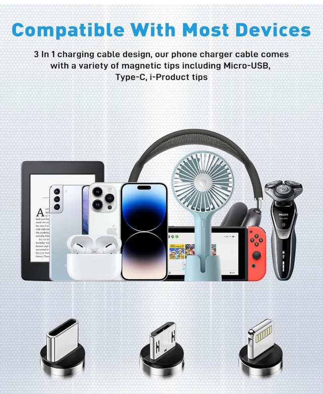 New 6ft Magnetic 3-in-1 Charging Cable - photo 5