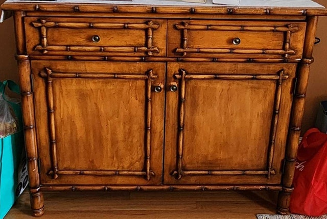 Antique Side Table with Bamboo-Style Frame