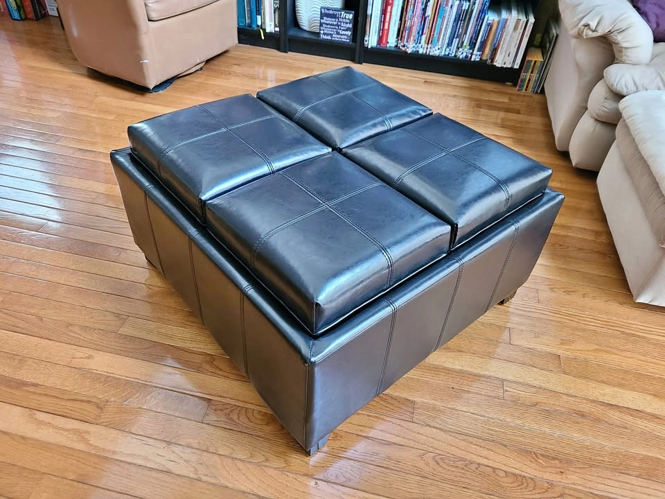 4-Section Storage Ottoman / Coffee Table with Serving Trays – Bl
