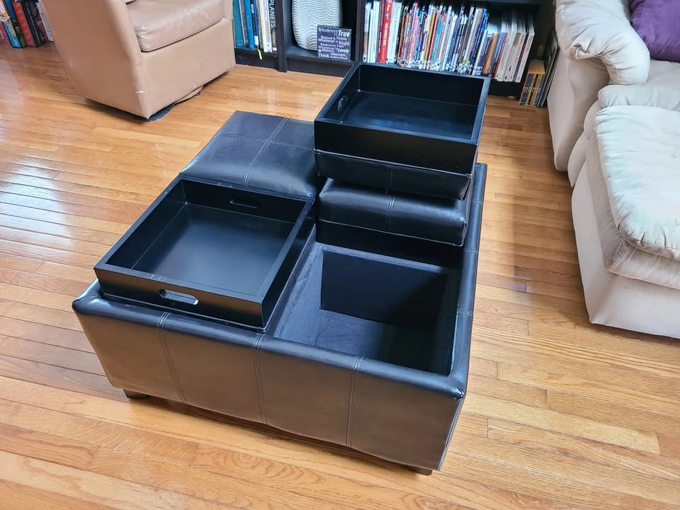 4-Section Storage Ottoman / Coffee Table with Serving Trays – Bl - photo 2