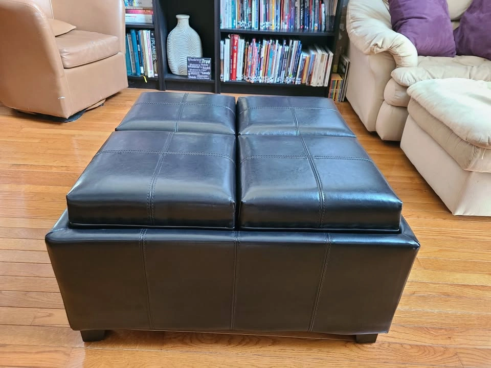 4-Section Storage Ottoman / Coffee Table with Serving Trays – Bl - photo 3