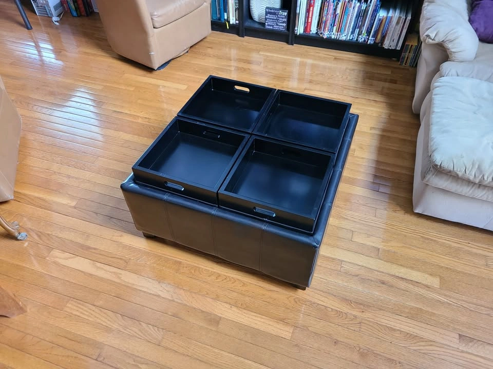4-Section Storage Ottoman / Coffee Table with Serving Trays – Bl - photo 5