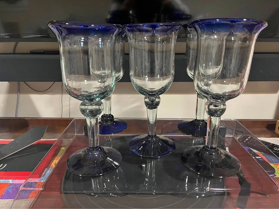 5 Mexican Hand-Blown Goblets
