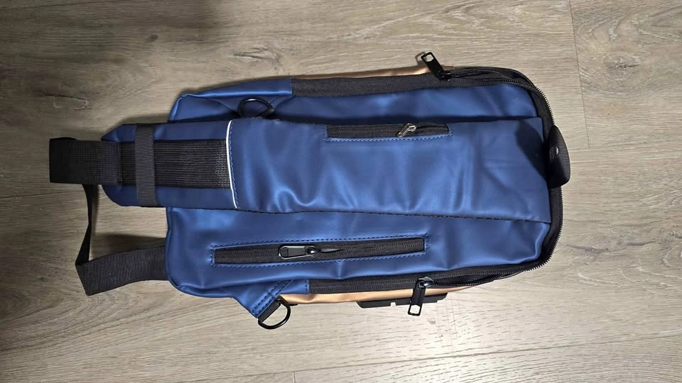 Blue Bronze Sling Bag with USB Port and Lock