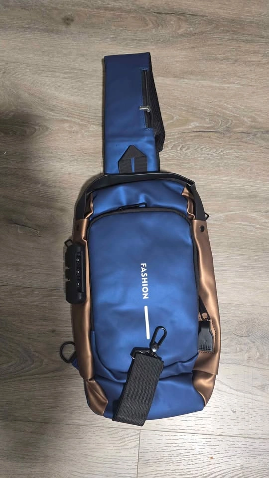 Blue Bronze Sling Bag with USB Port and Lock - photo 3