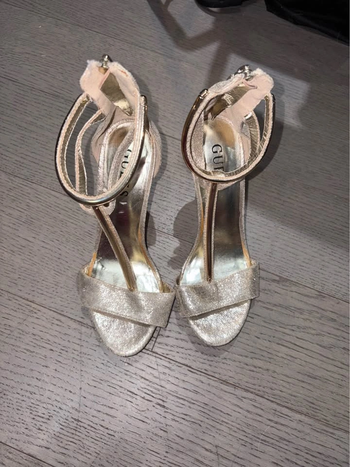 GUESS Gold Glitter Ankle Strap Heels - photo 2