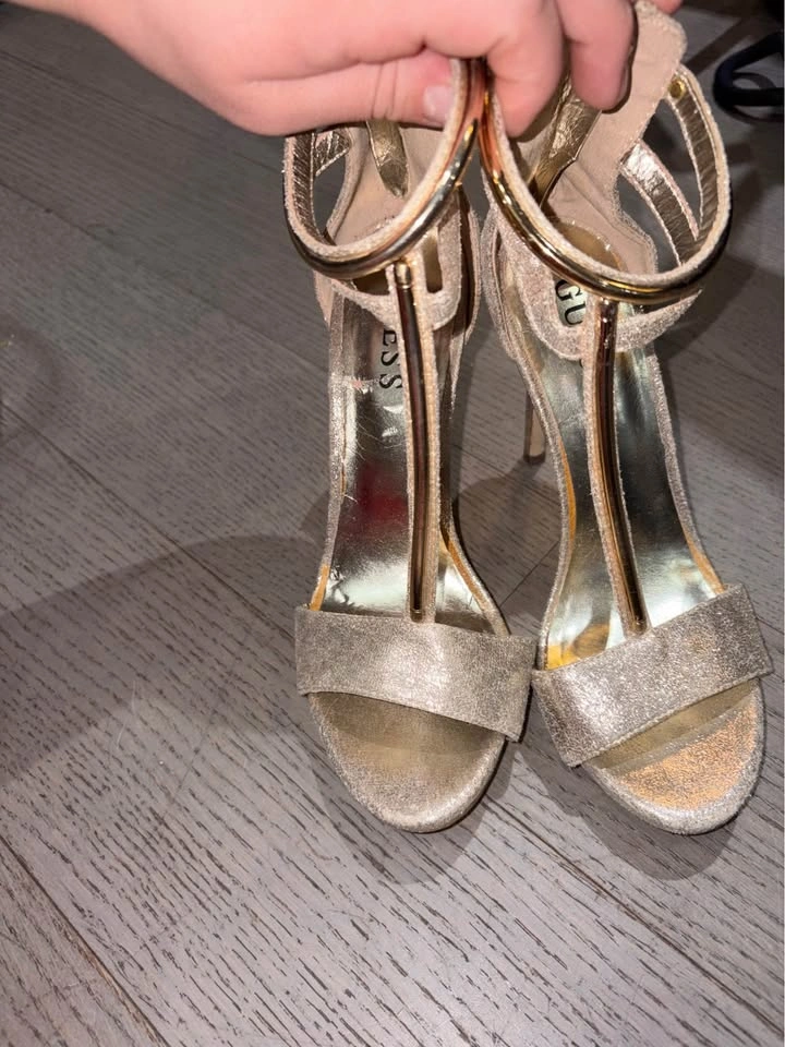 GUESS Gold Glitter Ankle Strap Heels - photo 3
