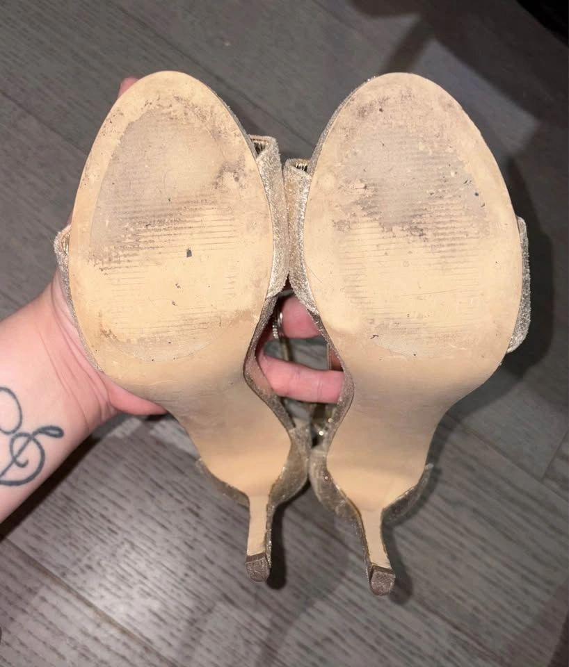 GUESS Gold Glitter Ankle Strap Heels - photo 5