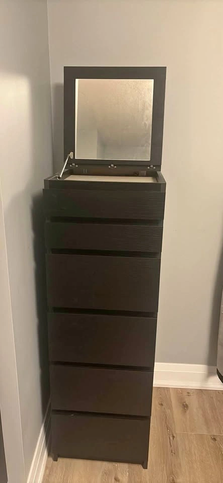 IKEA MALM 6-Drawer Chest with Built-in Mirror - Black-Brown