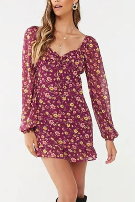 Forever 21 Burgundy/Rose Floral A Line Dress - photo 2